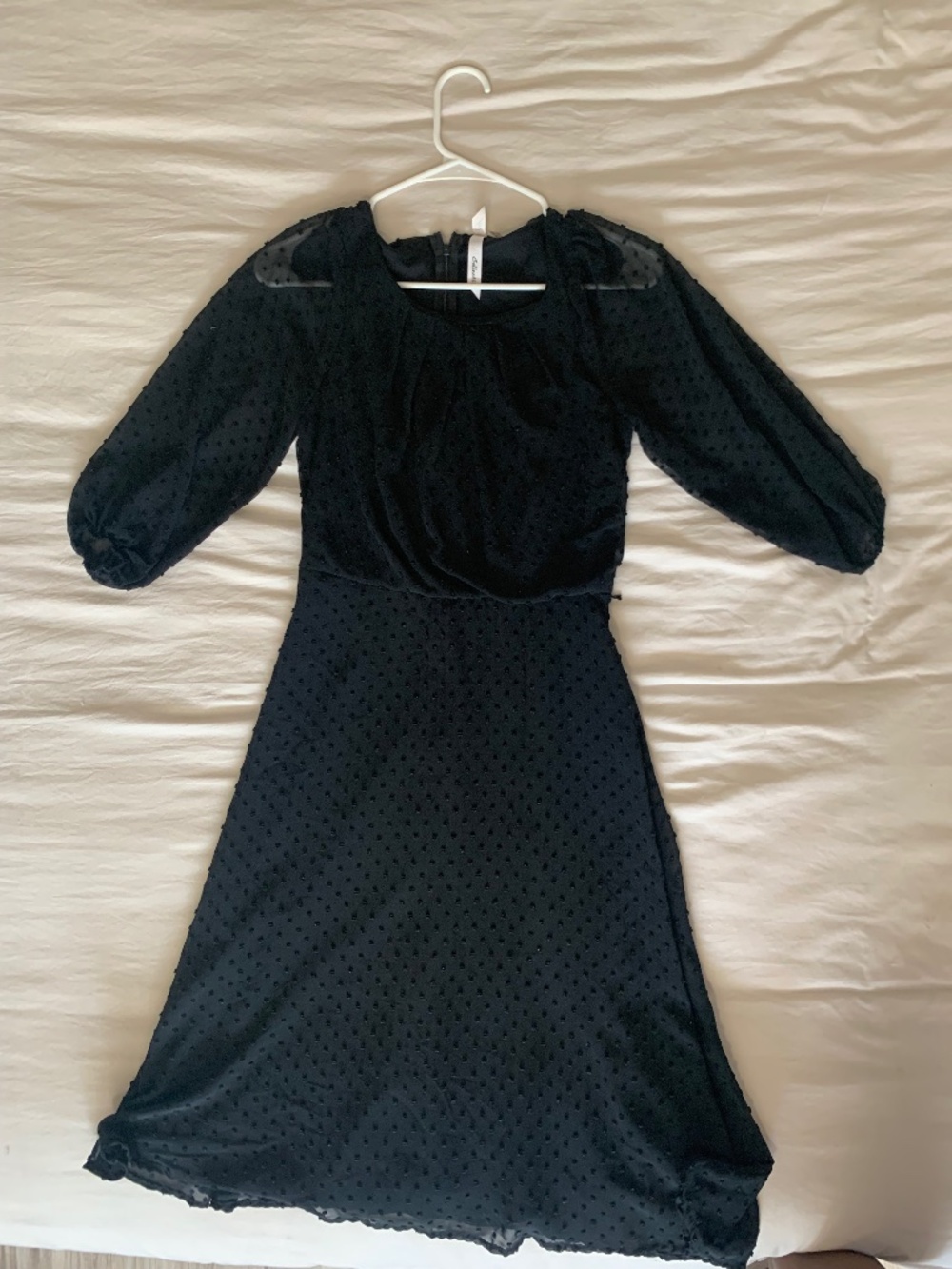 NY Collection Black Swiss Dot Long Sleeve Chiffon Midi A-Line Dress NWOT